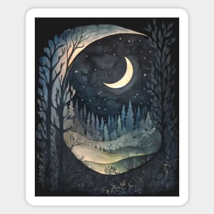 snowy starry night and moonlite in Kleeland Sticker